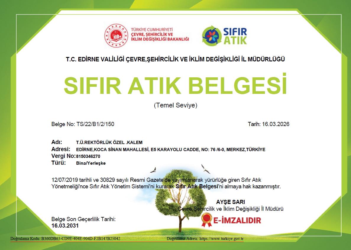 Üniversitenin sıfır atık belgesine 5 yıl uzatma